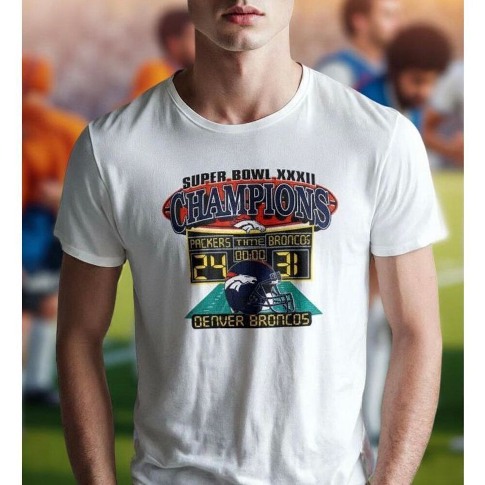 NWOT Deadstock Vintage Denver Broncos Football Super Bowl 32 1998 T Shirt L #40